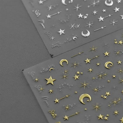 1PC 5D Nail Stickers Gold Silver Star Moon Accessories