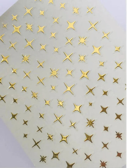 3D Silver Rose Gold Hollow Cross Star Nail Art Stickers