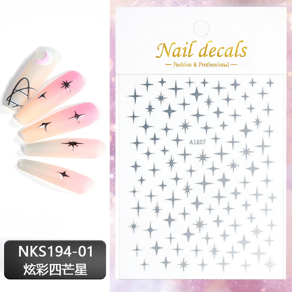 3D Silver Rose Gold Hollow Cross Star Nail Art Stickers