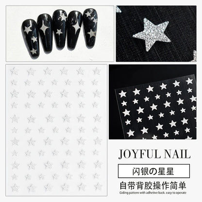 3D Silver Rose Gold Hollow Cross Star Nail Art Stickers