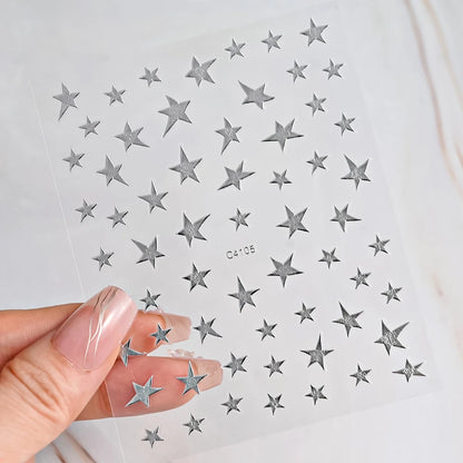 3D Silver Rose Gold Hollow Cross Star Nail Art Stickers