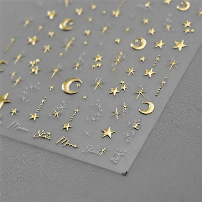 1PC 5D Nail Stickers Gold Silver Star Moon Accessories