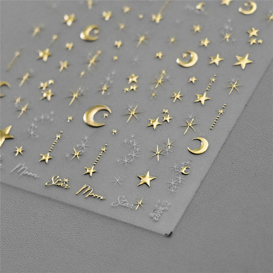 1PC 5D Nail Stickers Gold Silver Star Moon Accessories