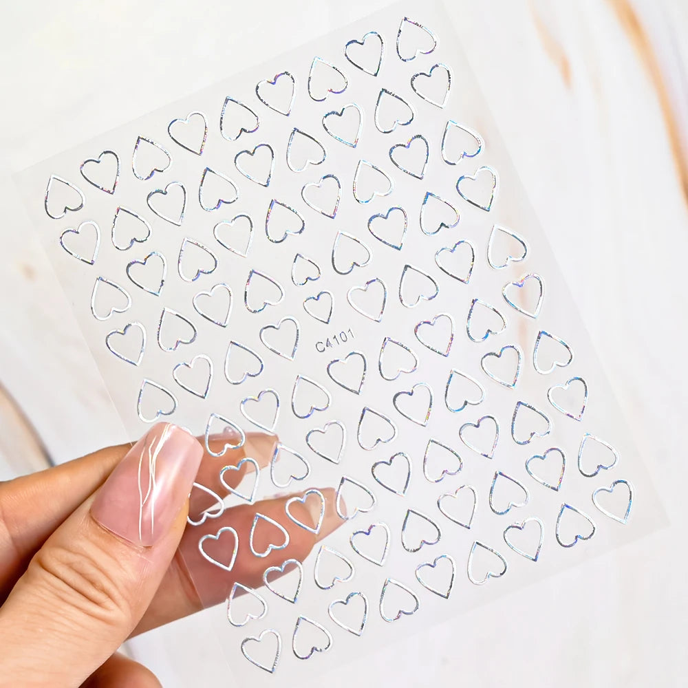 3D Silver Rose Gold Hollow Cross Star Nail Art Stickers