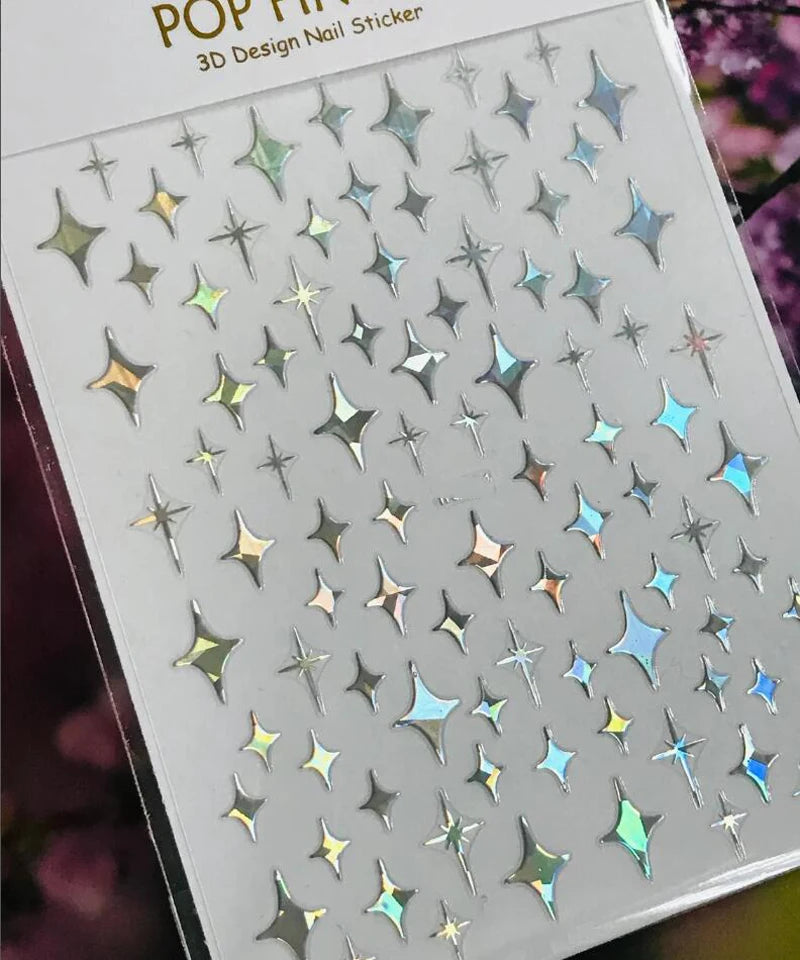 3D Silver Rose Gold Hollow Cross Star Nail Art Stickers