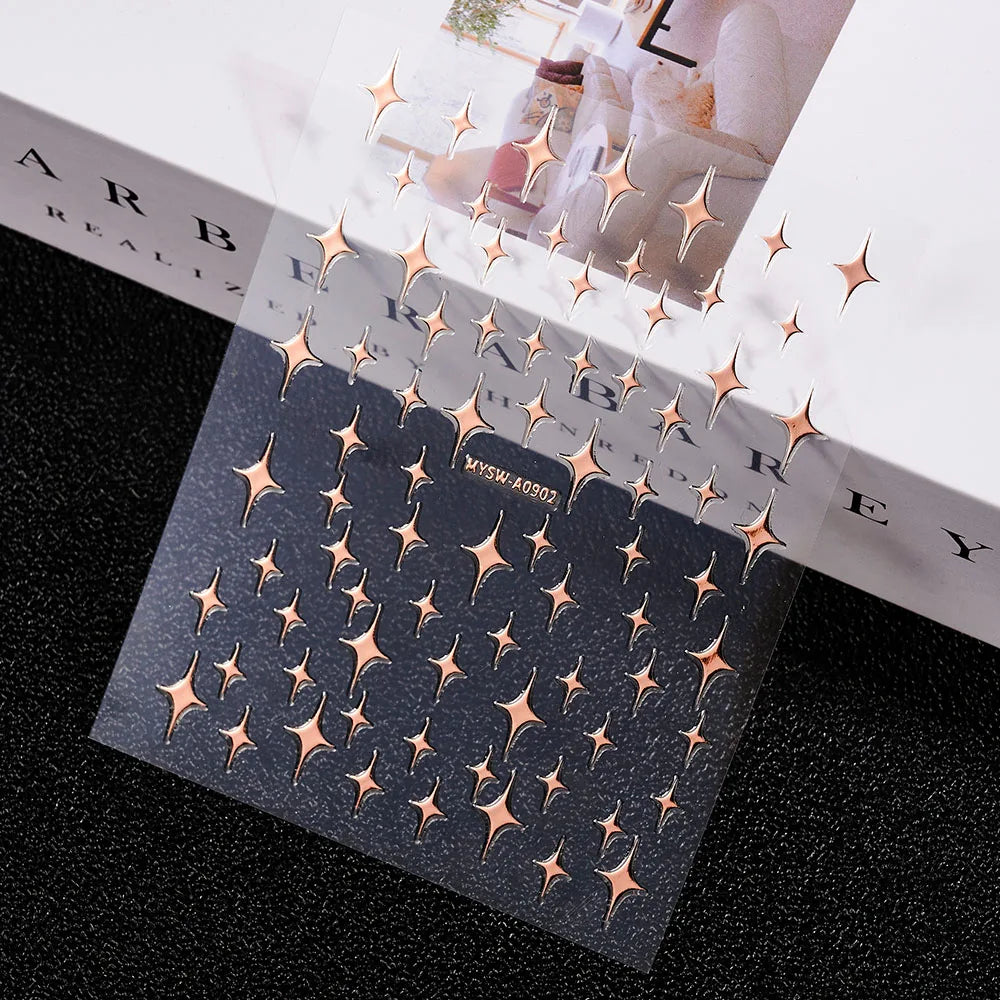 3D Silver Rose Gold Hollow Cross Star Nail Art Stickers