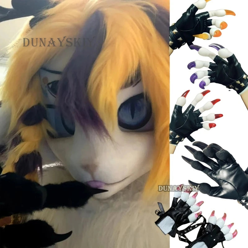 Furry Gloves Kig Fursuit Kigurumi Cosplay Plush Gloves Summer Gloves Claw Black White Multicolor Claw Cute Cool Furry Party Gift