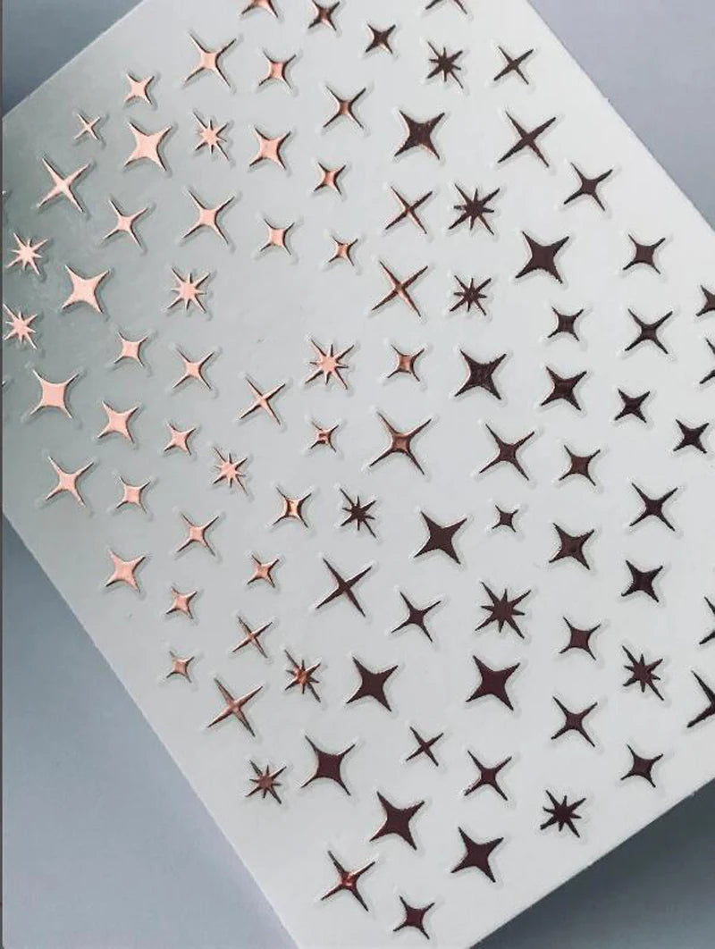 3D Silver Rose Gold Hollow Cross Star Nail Art Stickers